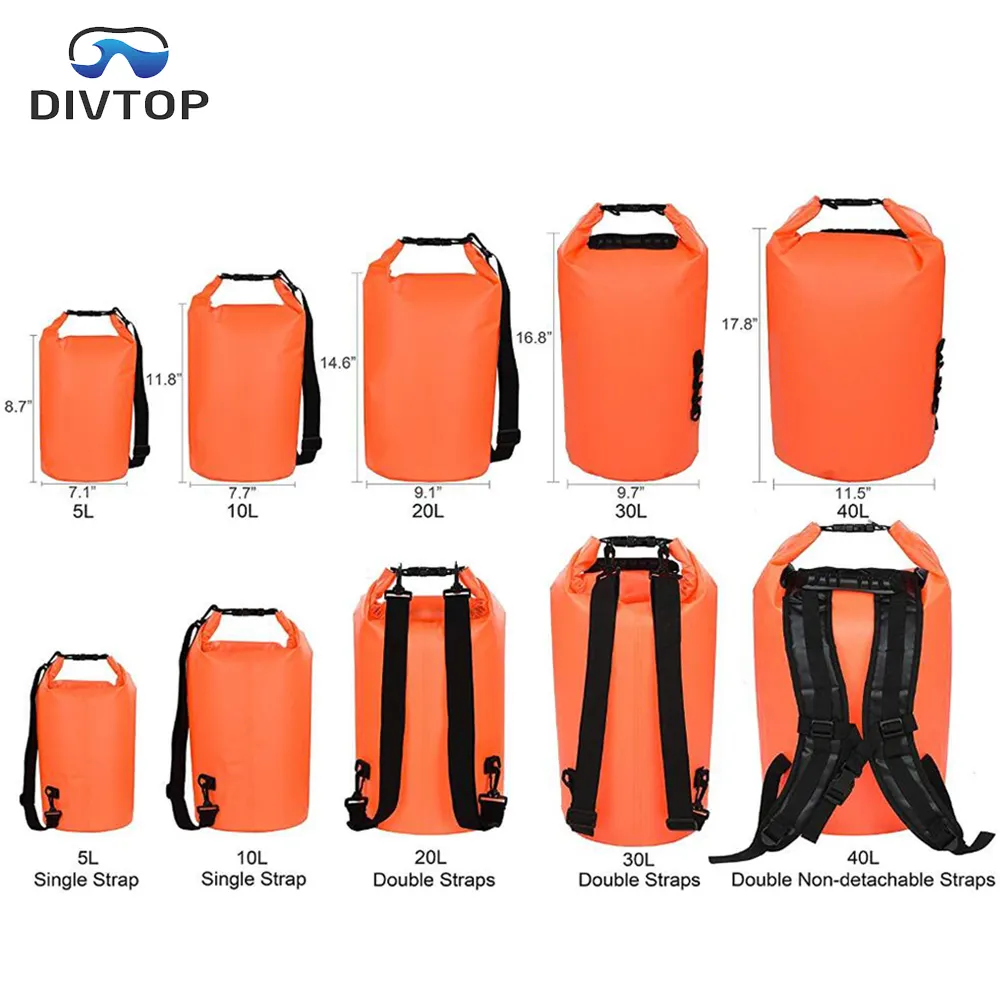 OEM Outdoor waterproof PVC Dry Bag, 2L 5L 10L 15L 20L 30L 40L Floating Roll Top kayak boat Waterproof Sack Gear Dry backpack.