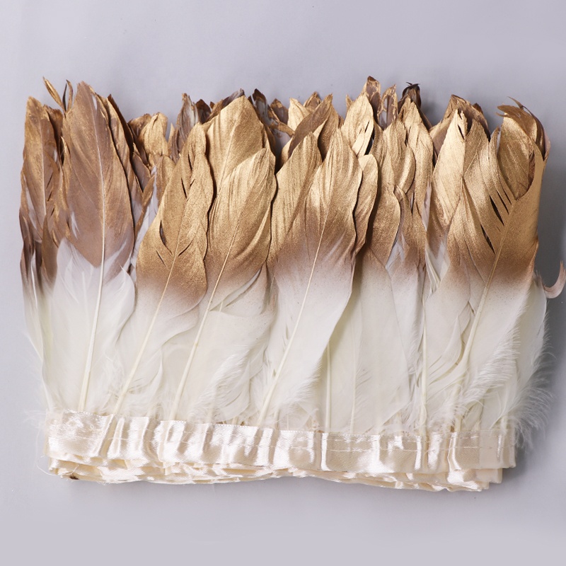 Wholesale Hot-Selling White Gold Goose Feathers Trim Fringe With Sewing Crafts Costumes Decoration