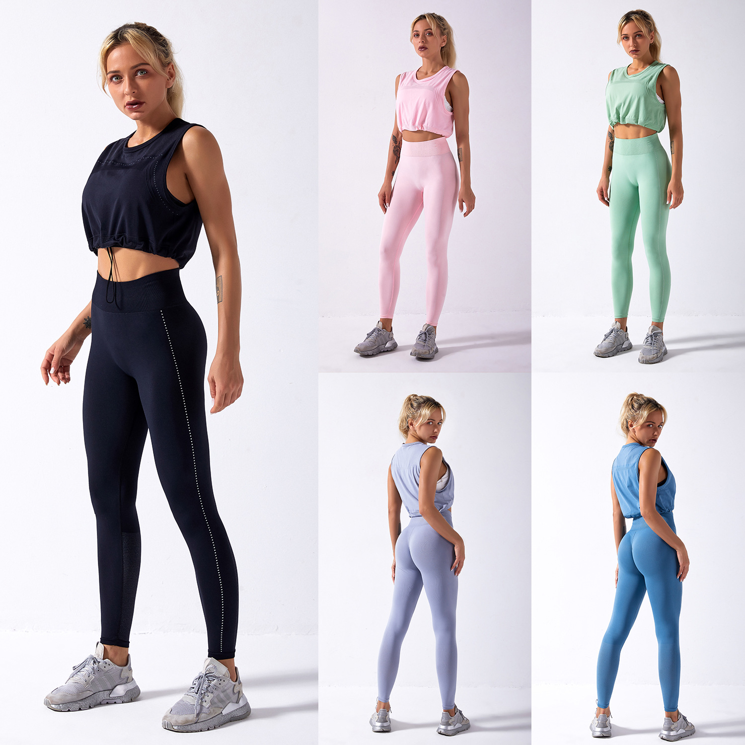 Бесшовные Activewear 8 видов цветов комплект из двух предметов, без рукавов, укороченный Топ для женщин Фитнес Леггинсы для занятия йогой, наборы для ухода за кожей