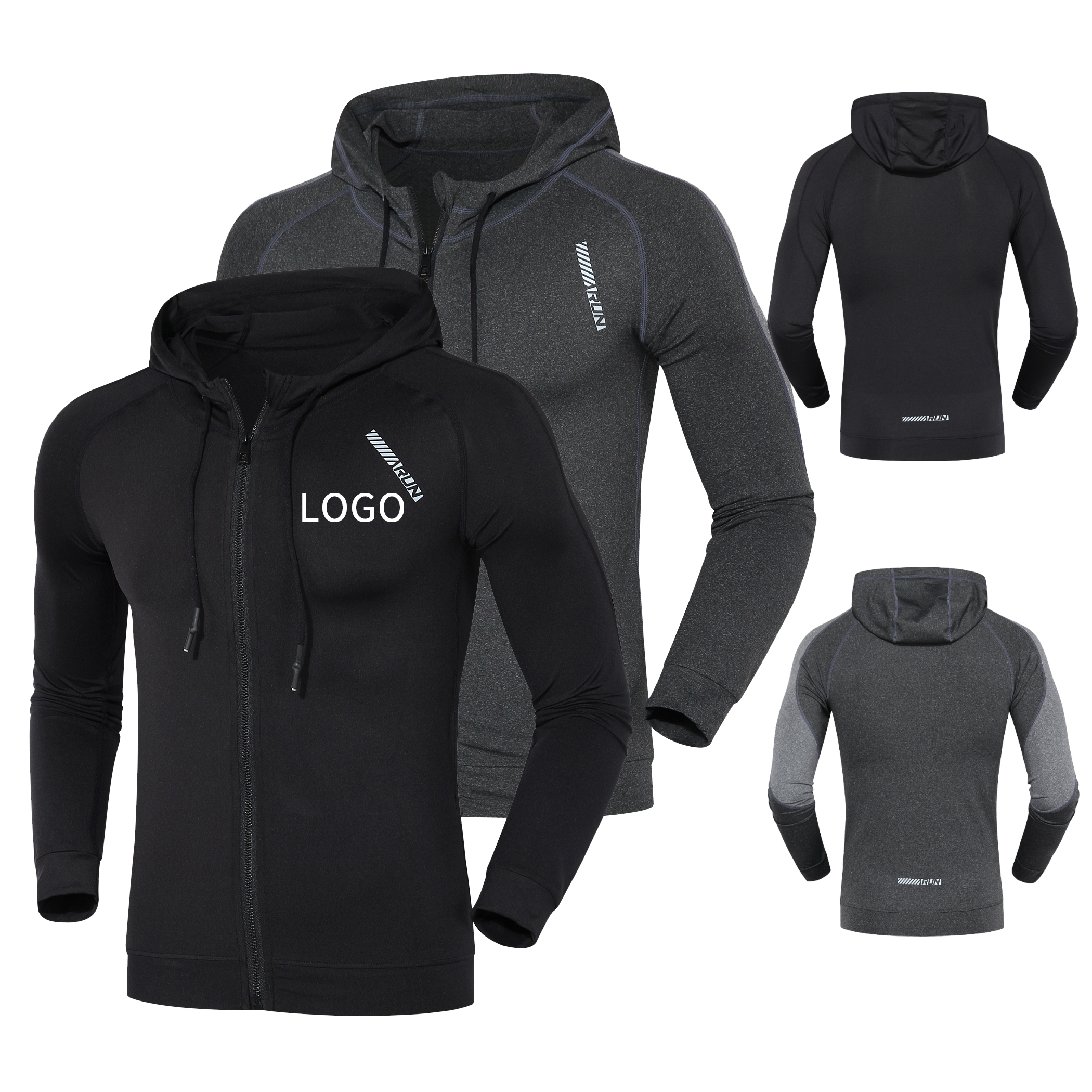 Custom logo Fitness Gym Bodybuilding Clothes Sports Top Men Running Training Long Sleeve Zipper Jacket Casual Quick Drying Coats