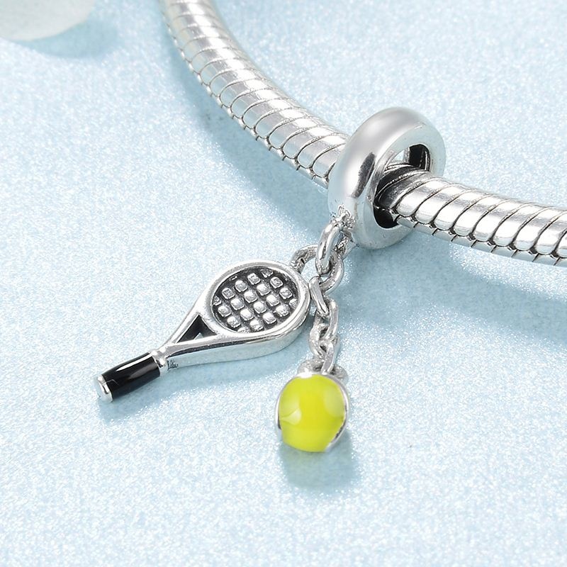 Real 925 sterling silver Love Sports Tennis and Rackets Pendants   Charms Fit Bracelet Jewelry making Wholesale lots bulk