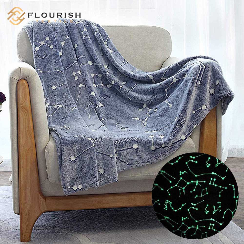 Flourish ODM/OEM Stars Pattern Flannel Fleece Glow In The Dark Blanket Gift For Kids Glow in The Dark Constellation Blanket