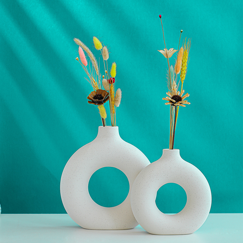 Nordic Modern Ceramic Vase Donut Flower Pot Home Decoration Accessories Office Desktop Living Room Interior Decor