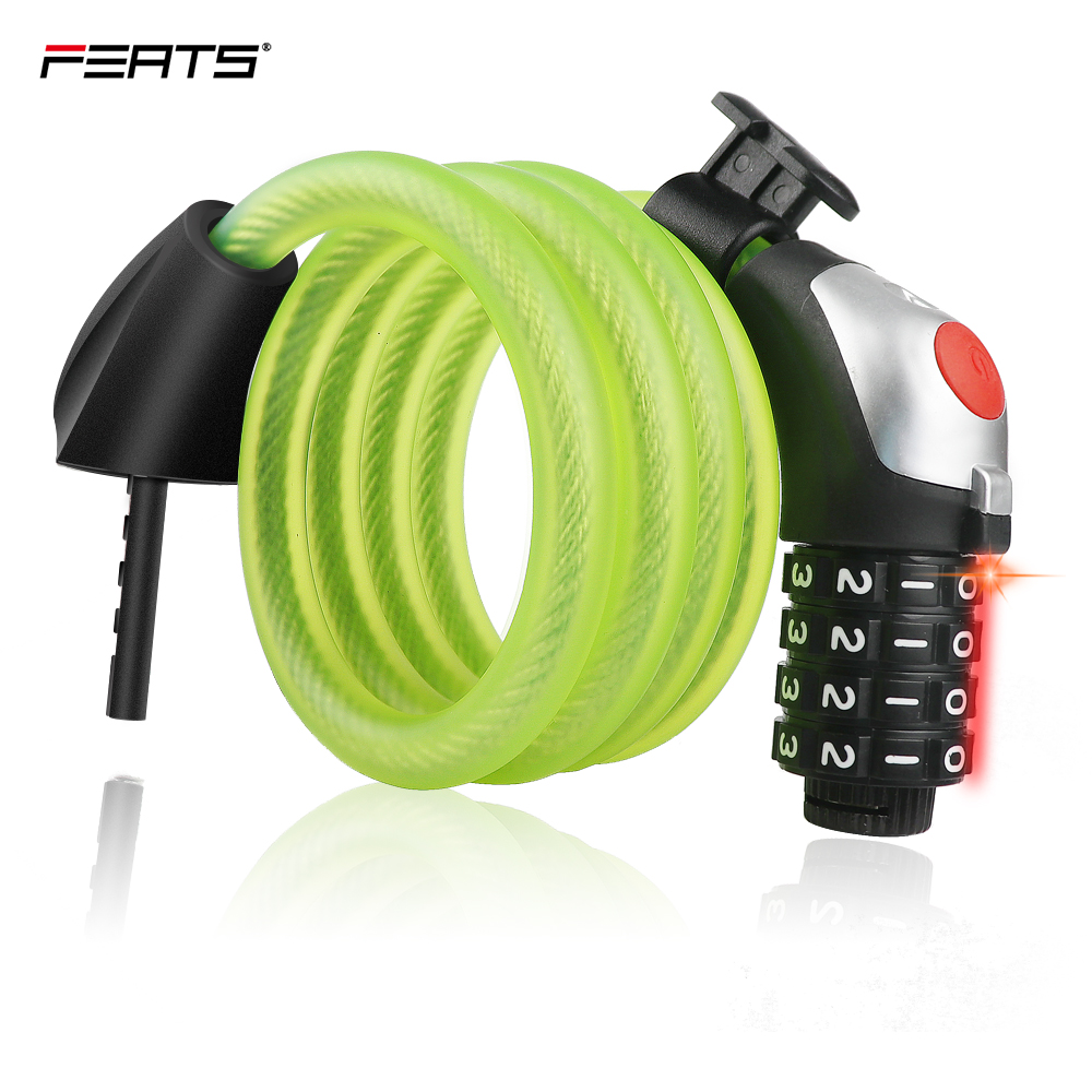 Bicycle Cable Lock with LED Light Bike Combination Lock with 4-Digit Resettable Number Bicycle Lock with Mounting Bracket