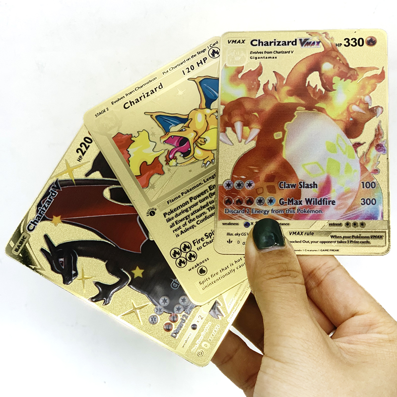 Высококачественная игровая печать RTS Charizard VMAX, blastise, Venusaur золотые металлические карты Pokemon 1-е издание новые торговые игровые карты