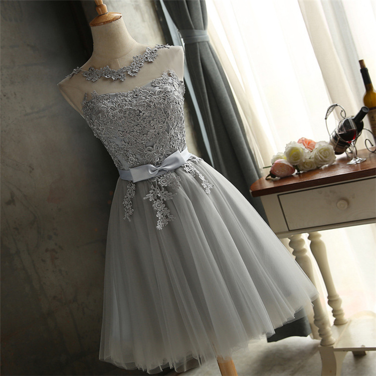 Hot Sale Lace Sleeveless Formal Evening Gown Party Elegant Short Bridesmaid Dresses With Bow