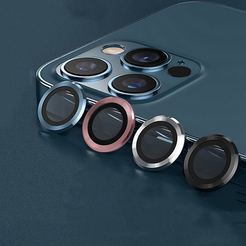 Закаленное стекло с металлическим кольцом для iPhone 12 Pro Max, полное покрытие, защита объектива камеры для iPhone 13 11 Pro Max Mini, защитная пленка
