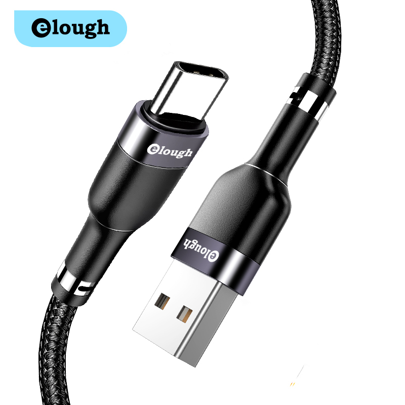 Elough Factory direct sale long type c cable 3a usb c cable fast charging type c cable black with nylon braided