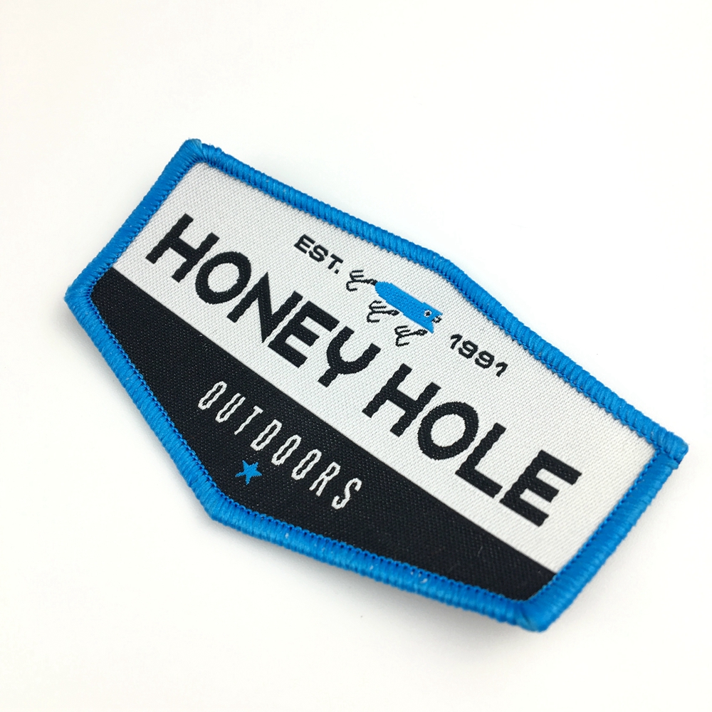 Design Wholesale Woven Label Iron On backing Logo Custom Fabric Cloth Clothing For Badges Woven Patches