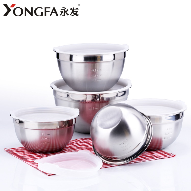 Eco-friendly Mirror Polish 18cm Mixing Bowl Set Stainless Steel salad Bowl Set For Kitchenware Salad Bowl With Lid