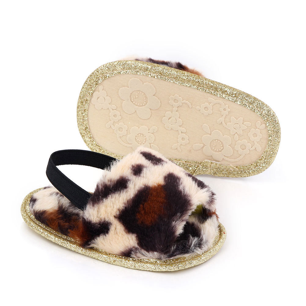 0-1Years Toddler Baby Girls Plush Sandals Soft Sole Fur Flats Prewalker Slippers With Elastic Back Strap Home Baby Shoes