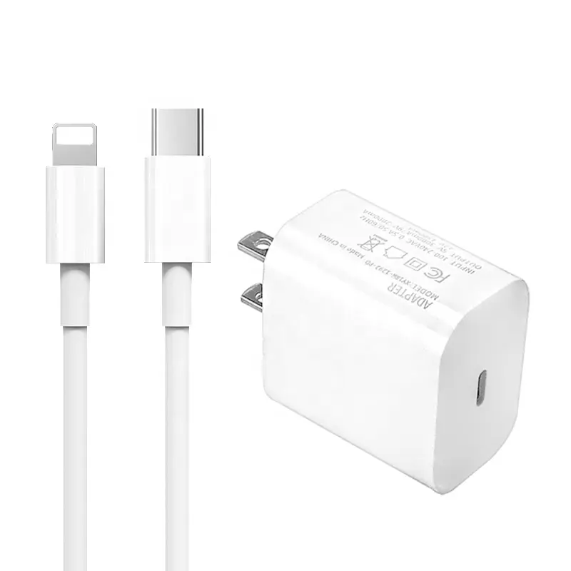 Hot Selling PD 20W USB C Charger 18W Type C to 8pin Data Cable for iPhone 12 11