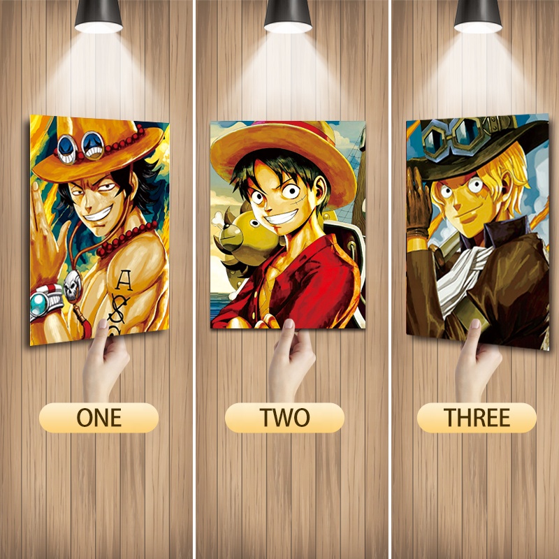 Постеры Аниме One Piece 3D, Луффи Эйс сабо, трехмерный плакат с тройным переходом, домашний декор, настенные наклейки, аниме, художественное оформление