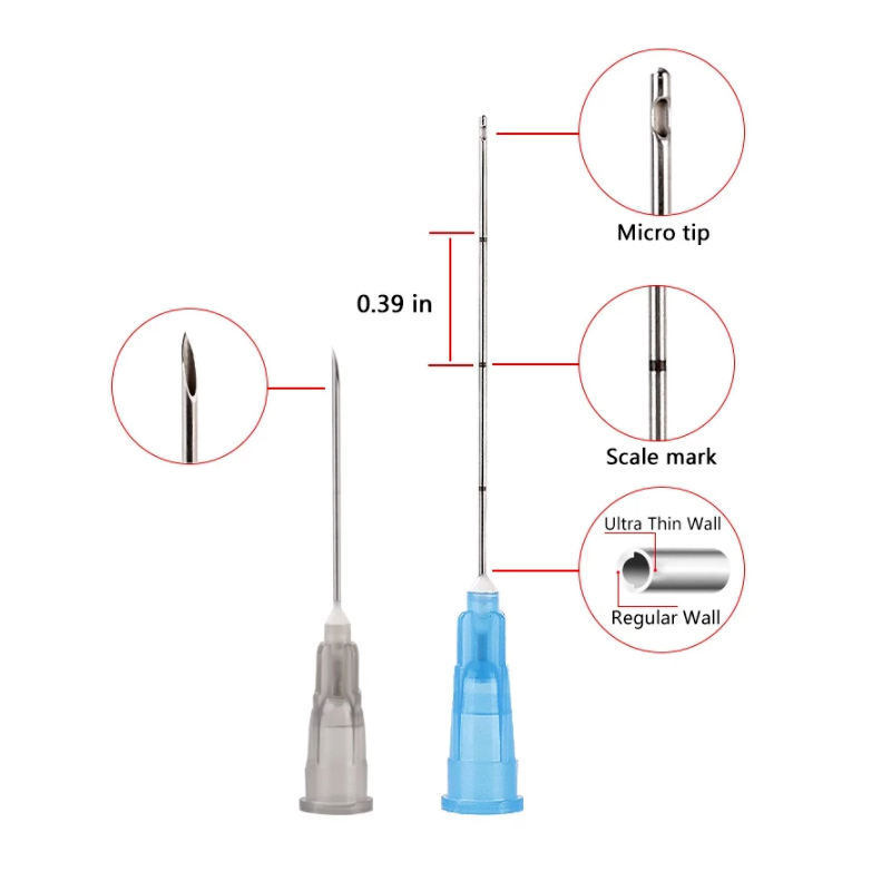 Pack 50 Micro Cannula 18G 21G 22G 23G 25G 27G 30G 1/2 inch 4 inch Sterile Disposable Gauging Tool Dispensing needle