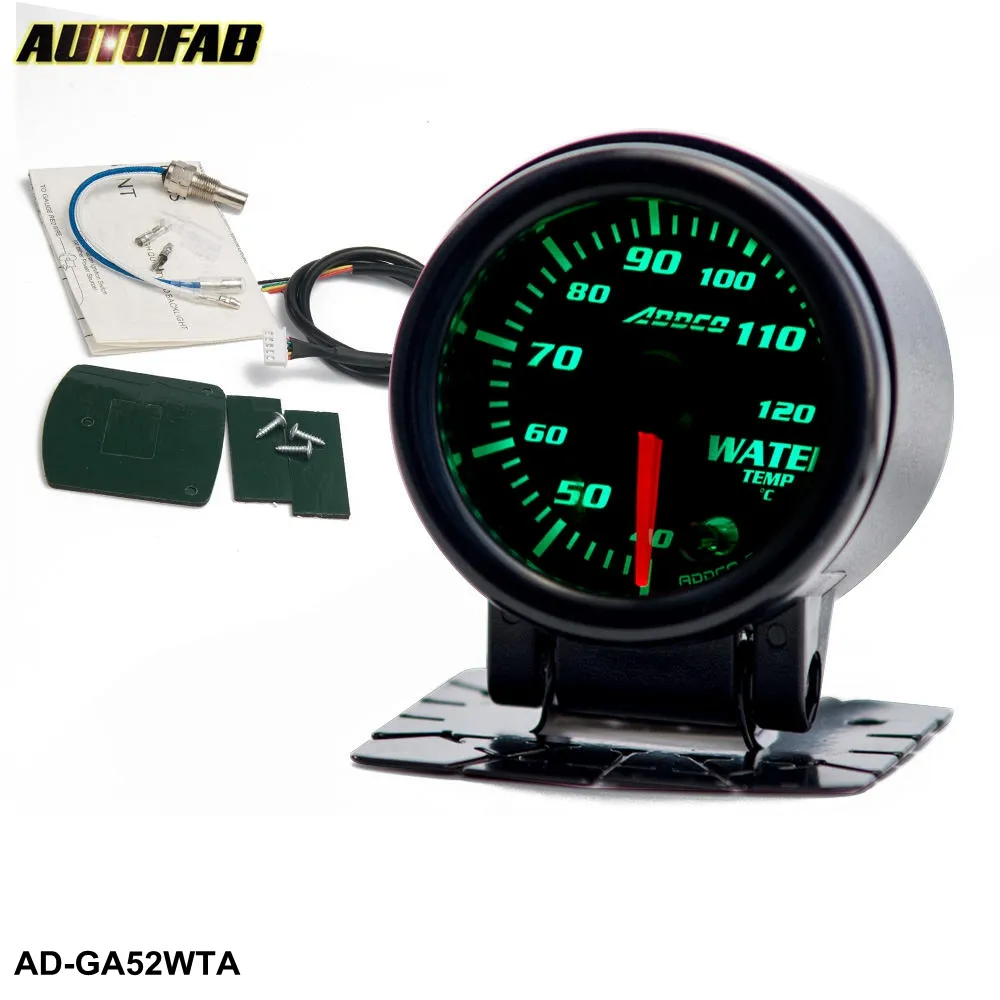 AUTOFAB - 2" 52mm 7 Color LED Smoke Face Car Auto Water Temp Temperature Gauge With Sensor and Holder AD-GA52WAT