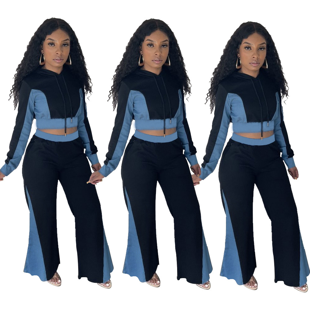 2021 Hat zipper stitching flared pants sweat sexy pant suit women, long pants suit
