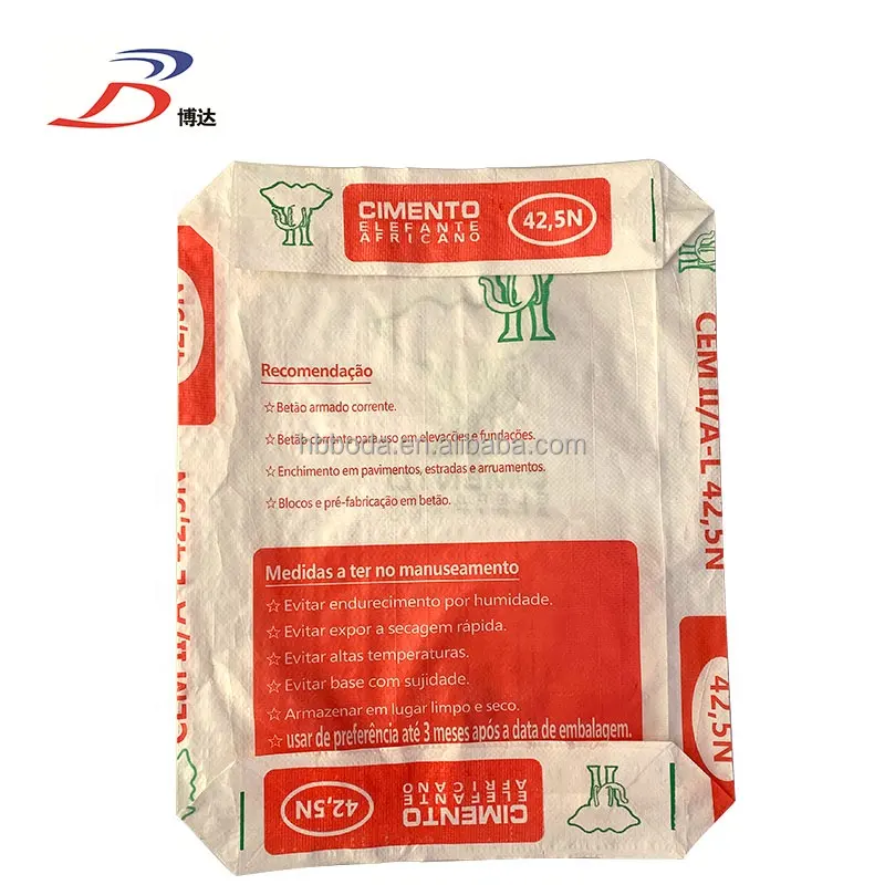 50kg 20kg PP block bottom valve cement packing inner kraft paper bag for clay, gypsum, plaster, mortar