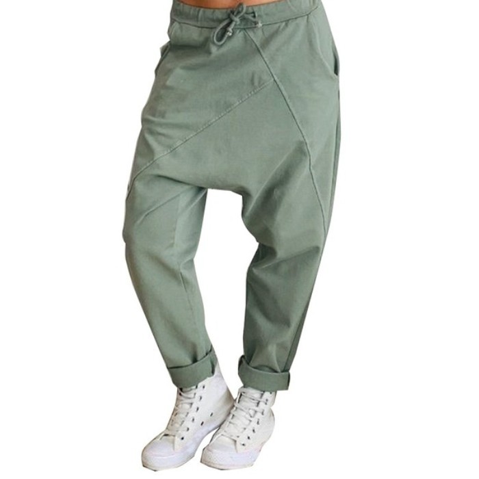 New Autumn Women Hemp Cotton Lace-up Feet Drop Crotch Pants