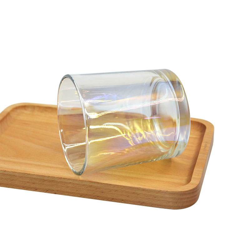 iridescent Frosted Black White Clear Glass Candle Jars With bamboo wooden lids