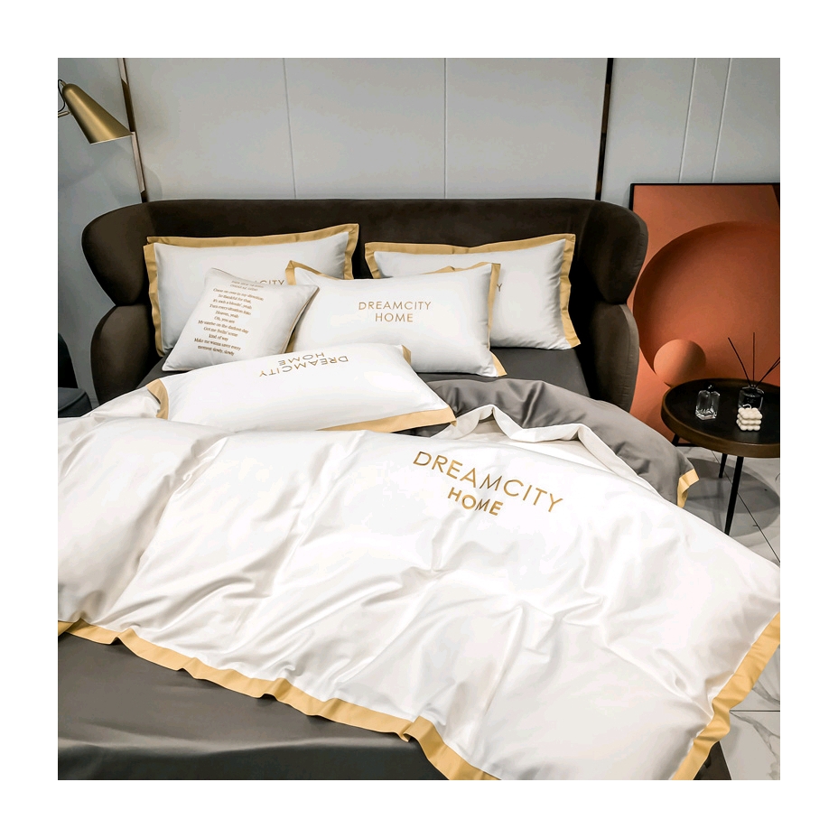 Hotel Luxury 100% cotton fabric bed clothes bedding sets with bed pillow