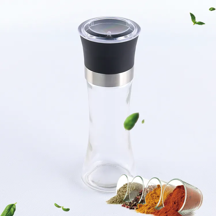 New kitchen tools round glass mill for pepper jar with grinder hand spice jars