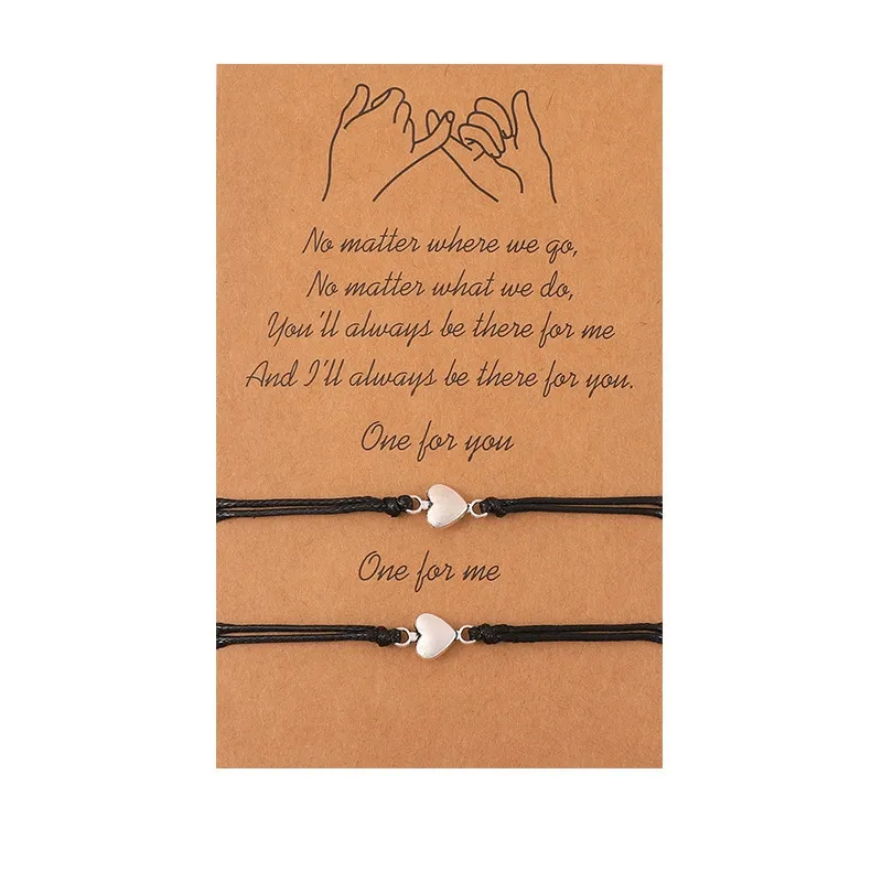 Simple Retro Heart-shaped Wax Thread Hand-woven Couple Card Bracelet Unisex Simple Wild Bracelet Hand Strap