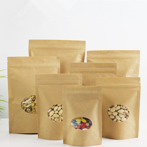 Doypack Ziplock Коричневый Белый крафт бумажные стоячие мешки упаковки еды мешки на молнии с окном