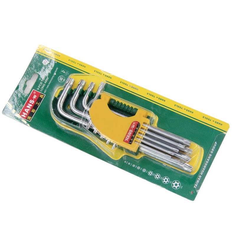 Hot Sale HANS.w Industrial Quality Long Arm Star Key Wrench Set, Hollow End Star Key Set, T10-T50, Set of 9-Piece