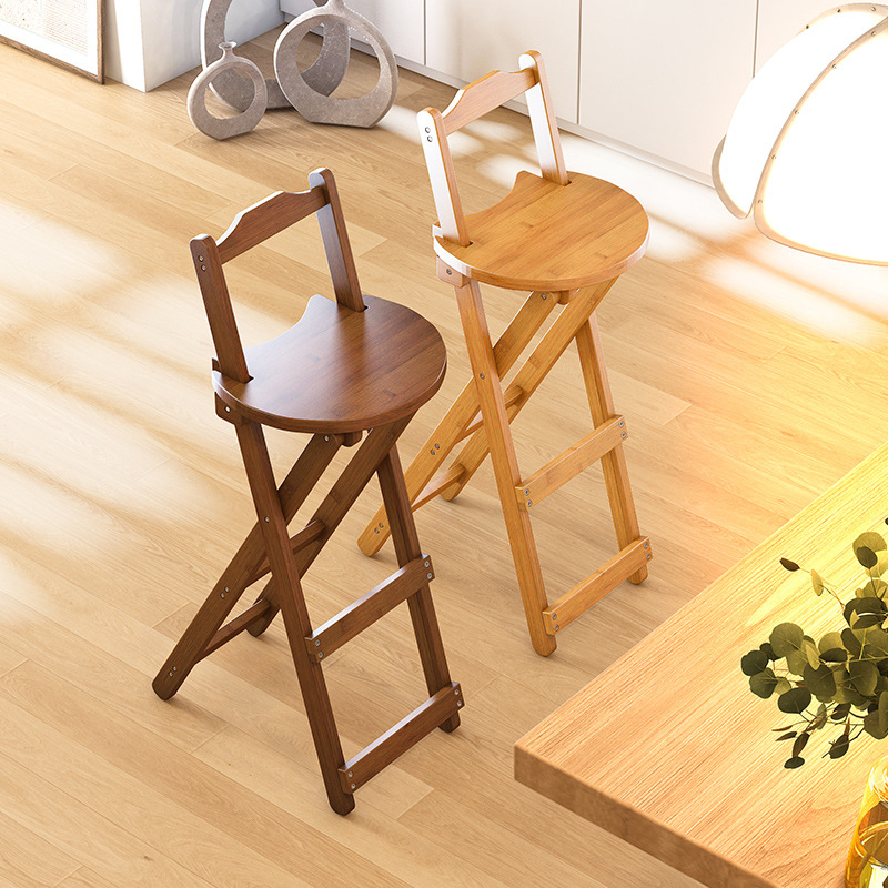 Bamboo Foldable Bar Stools Counter Wooden Dining Chair Height Bar Stools Morden Accent Chair for Home Kitchen Island