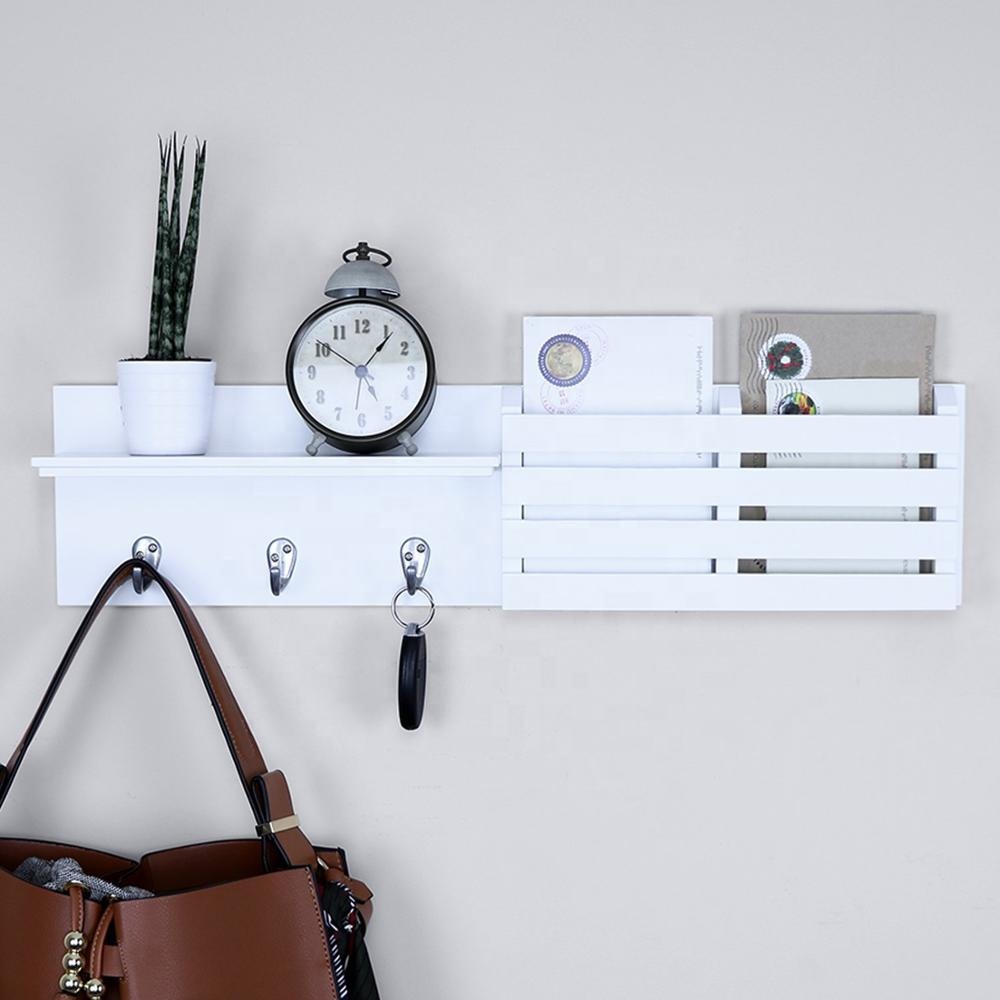 Бамбук Entryway пальто стойки настенное крепление почтовый держатель с 3 Крючки для ключей белый