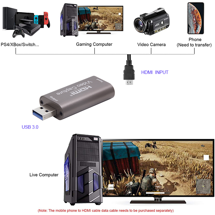 Алюминиевый корпус мультимедиа 4K usb карта видеозахвата