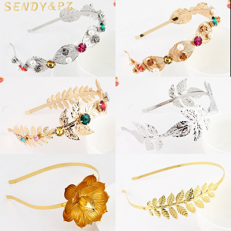 Hot Selling Leaf Flower Alloy Headband Fashion Colorful Rhinestone Headbands Star Baroque Luxury Women Headband
