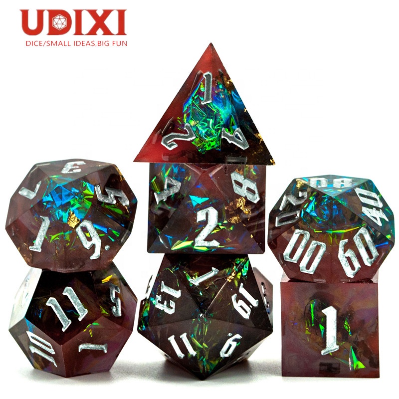 Udixi RPG Resin Sharp edge Dice Set Red&Black Dungeons and Dragons Dice for d&d