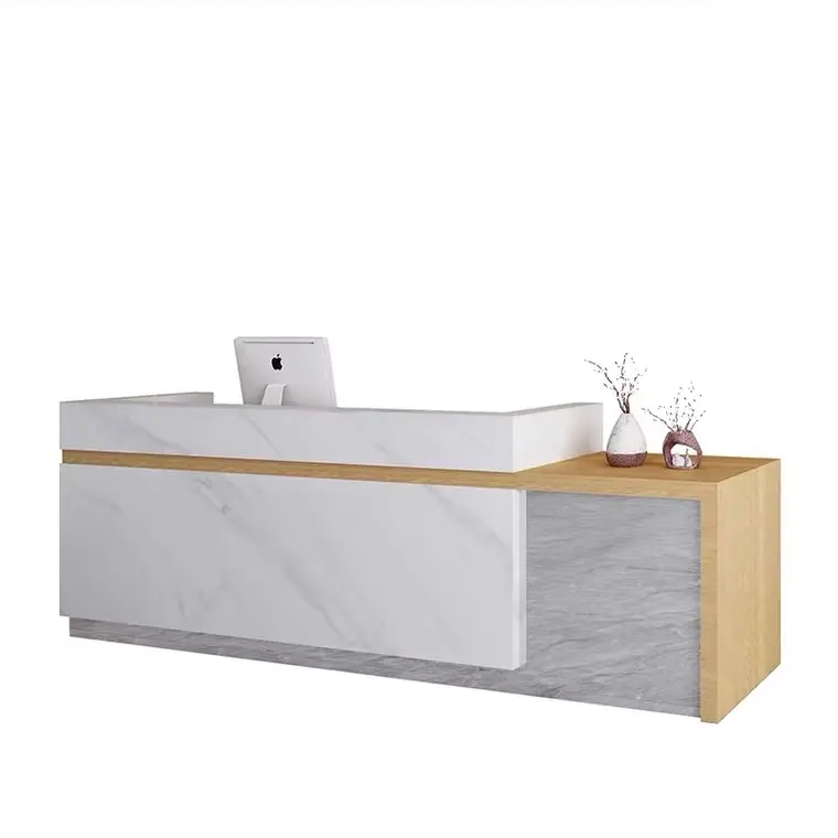 Custom size  modern white Wood Led Gym Shop Cash Counter Hotel Salon Spa Reception Desk with cabinet