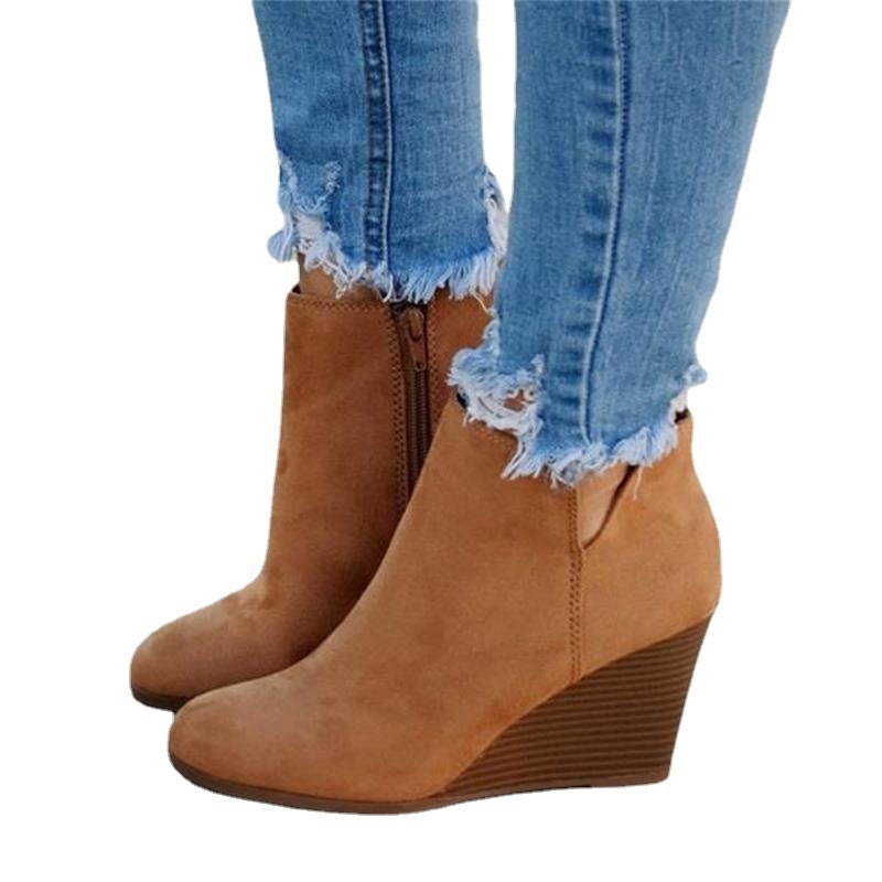 Women's Fashion Solid Color Female Leopard Short Boots