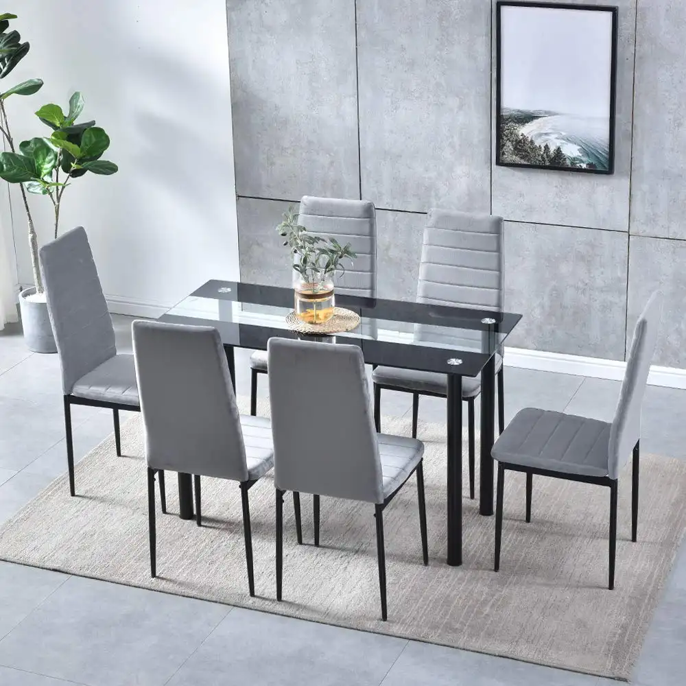Glass Dining Table Italian Style Light Luxury Surface Rock Slab Rectangular Tempered Dining Table 4-6 Chairs