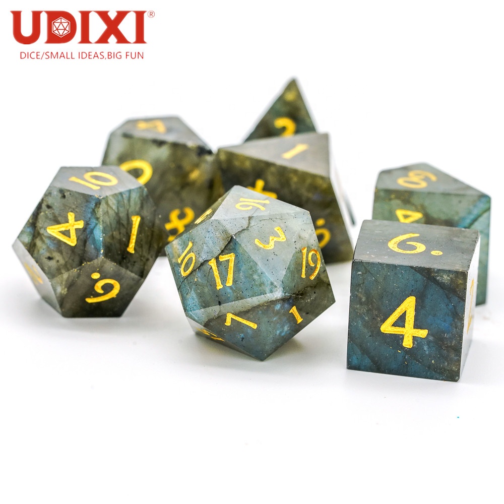 Udixi Labradorite Gemstone Dice DND RPG Dungeons and Dragons Dice Set