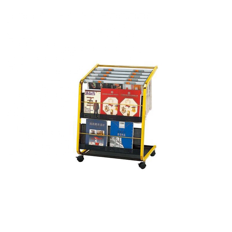 Hotel lobby bank black gold newspaper rack display rack information rack with wheels