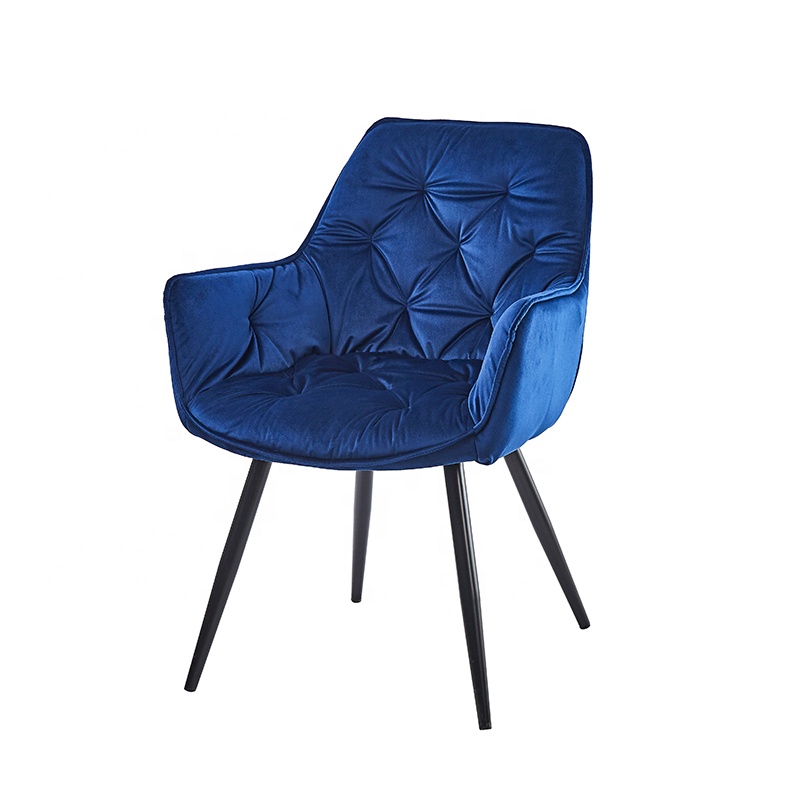 New Design Modern Velvet Fabric Black Metal Legs Dining Room Chair