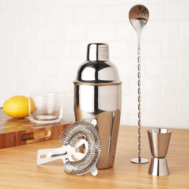 Nordic Pub Food Gift 4 Kit Bartender Bar-Sets Whiskey Stainless Steel Cocktail Shaker Bar Tool Set