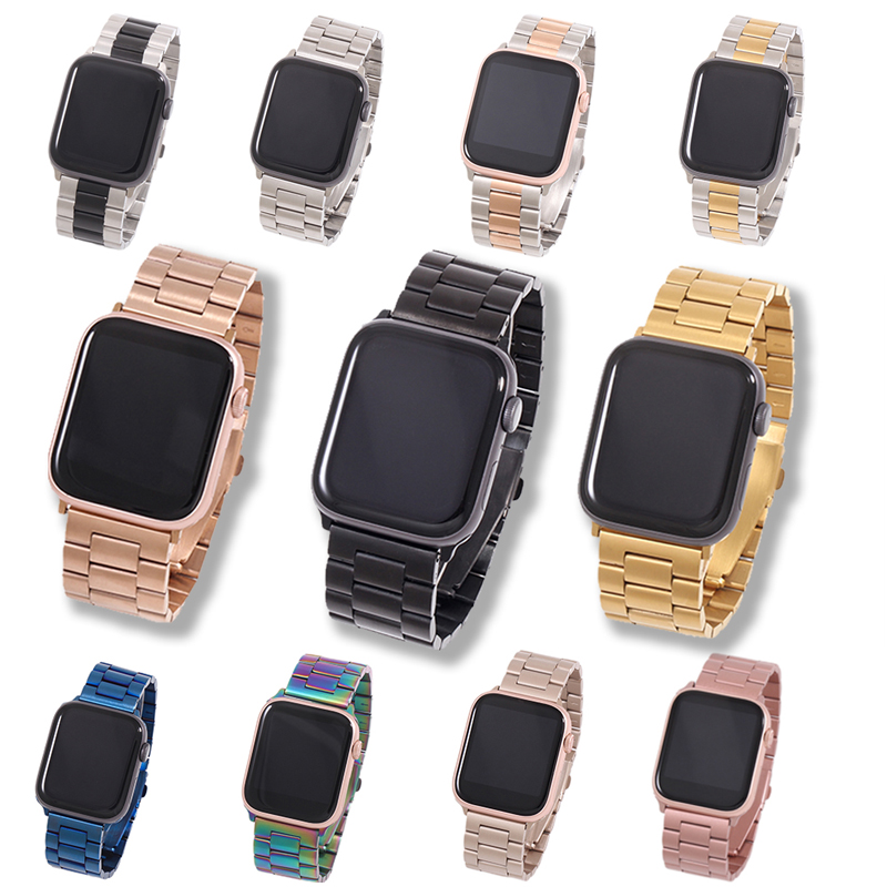 Ремешок из нержавеющей стали для apple watch band, сменный Браслет с тремя бусинами для умных часов iWatch 4 5 6 se 40 мм 44 мм