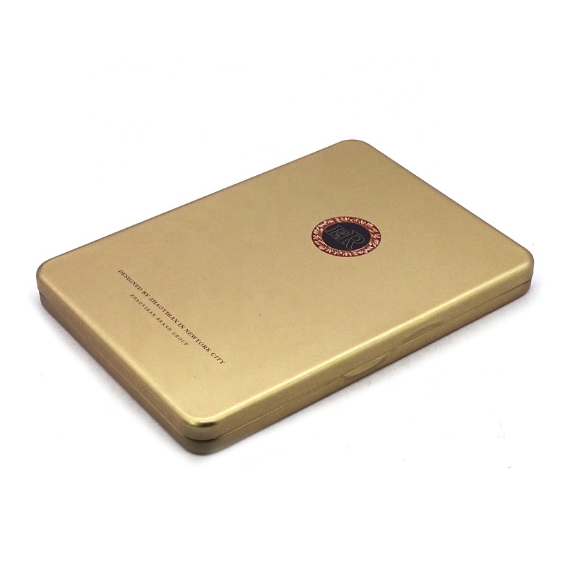 Custom Printed Metal Rectangular Empty Hinged Tins For Crayon Matte Black Mini Portable Box Containers Small CD Case