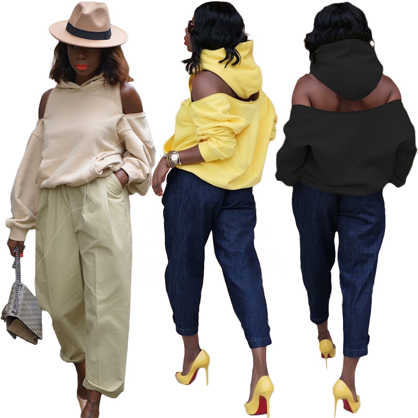 2021 Woman clothing trending streetwear hoodie long sleeve zipper up off the shoulder Hoodie sweatshirt