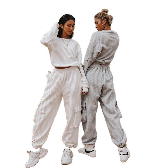 2021 high quality comfy space cotton fabric woman hoodie set cargo style jogger custom available women 2 piece hoodie set