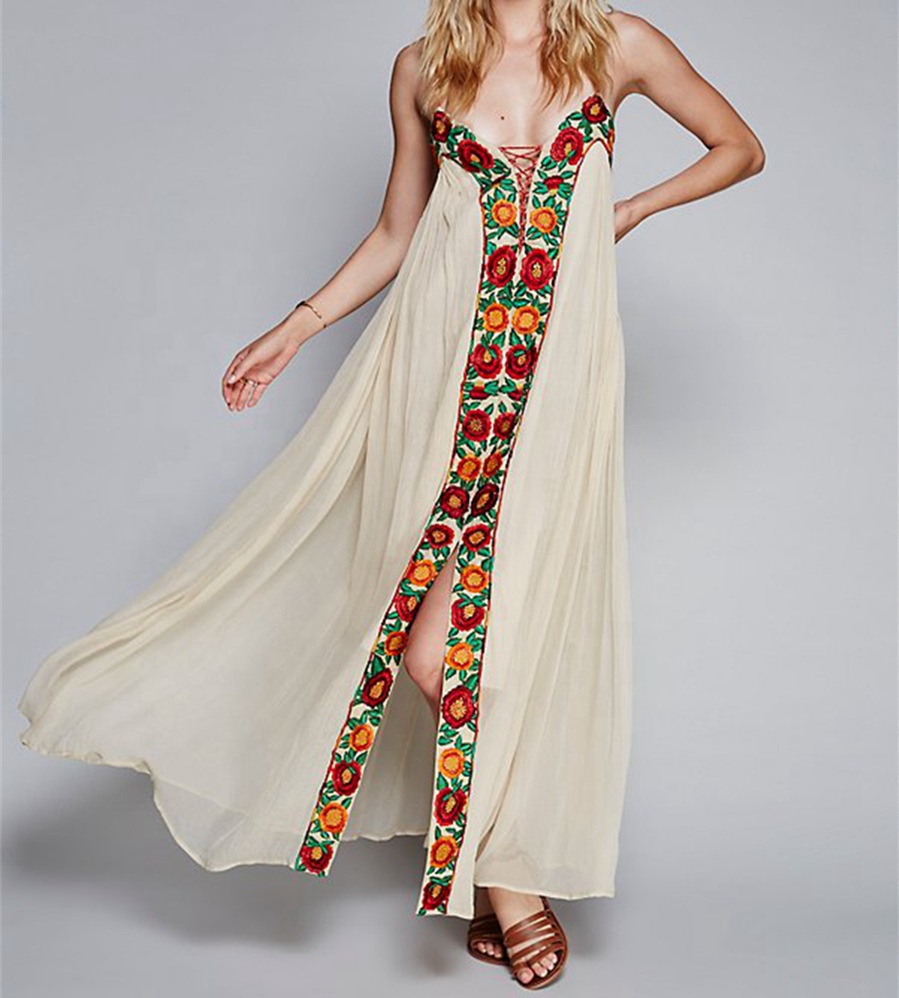 Boho Maxi Длинные платья для женщин, летняя футболка с вышивкой Сексуальная Женская кружевная юбка в стиле хиппи Праздничная пляжная одежда праздничное платье STb-0462