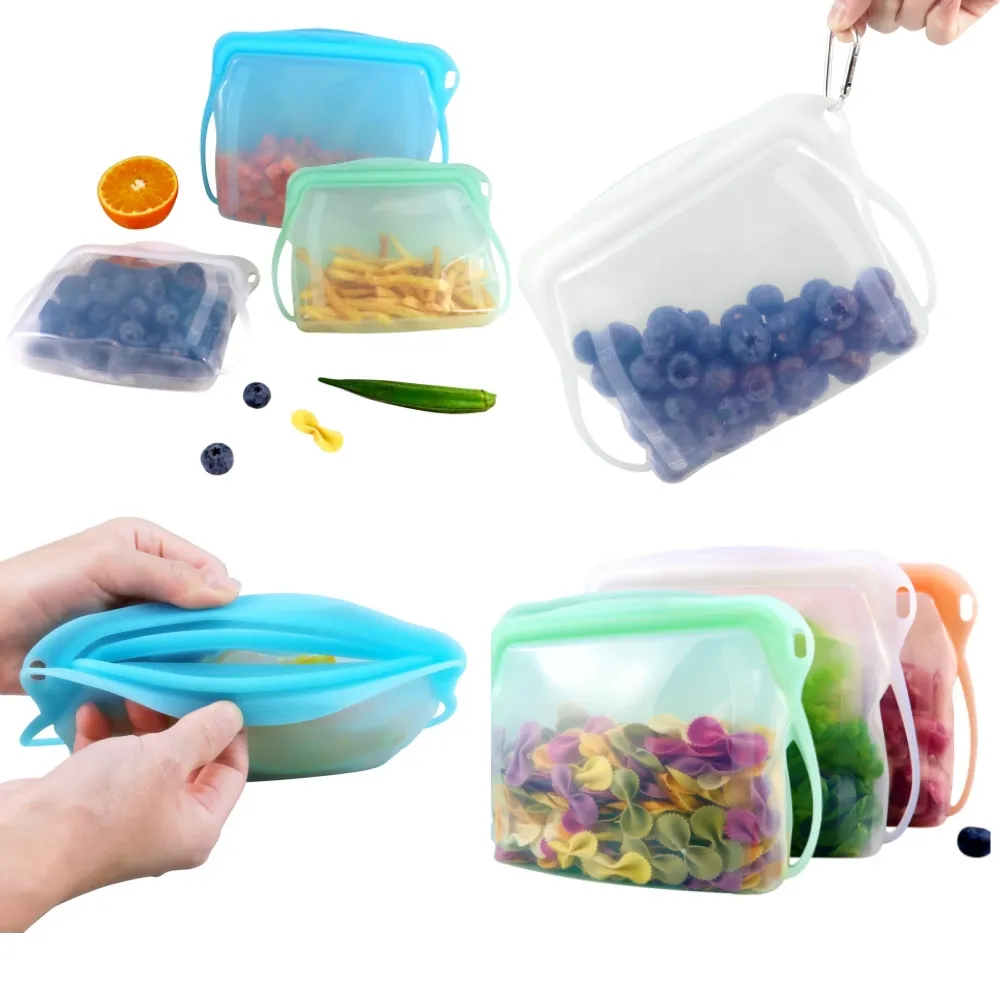Hot Sale Reusable Silicone Pouch Ziplock Bag Silicone Food Storage Container Bag Fresh-keeping Freezer Bags
