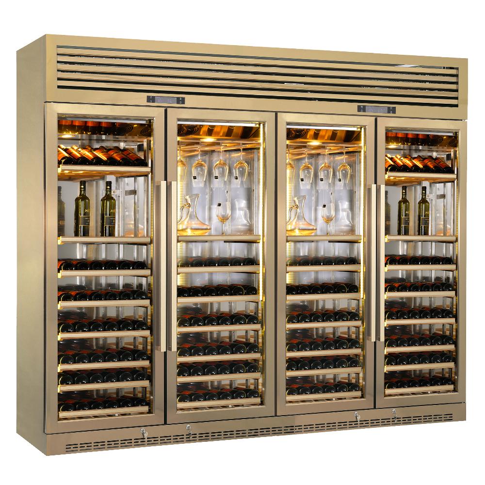 Customized Led Lighting High-end Living Room Home Bar Glass Showcase Light Luxury Stainless Steel Wine Display Glass Cabinet
