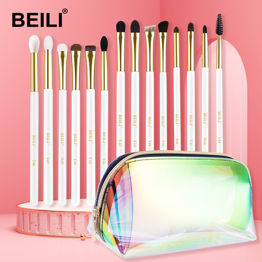 BEILI Makeup Brushes Set 14pcs natural hair Eye Shadow Blending Eyeliner Eyelash Eyebrow with bag Professional Make up Brushes
