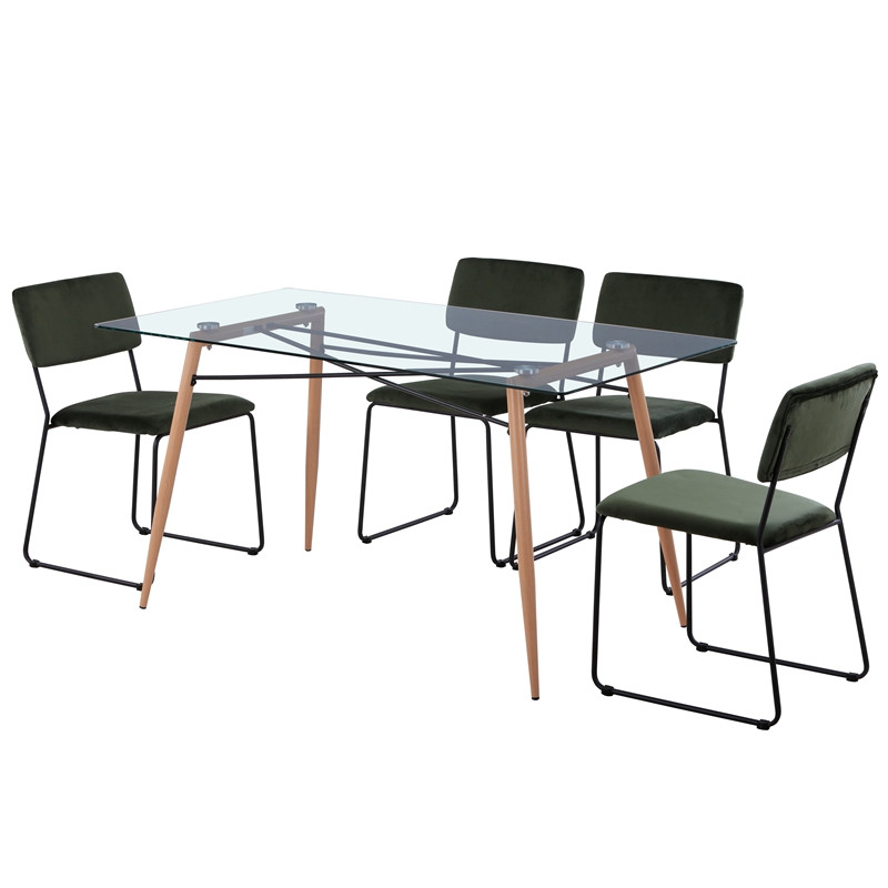 Italian family furniutre rectangular clear glass top metal legs dining table chair set of 4 seats