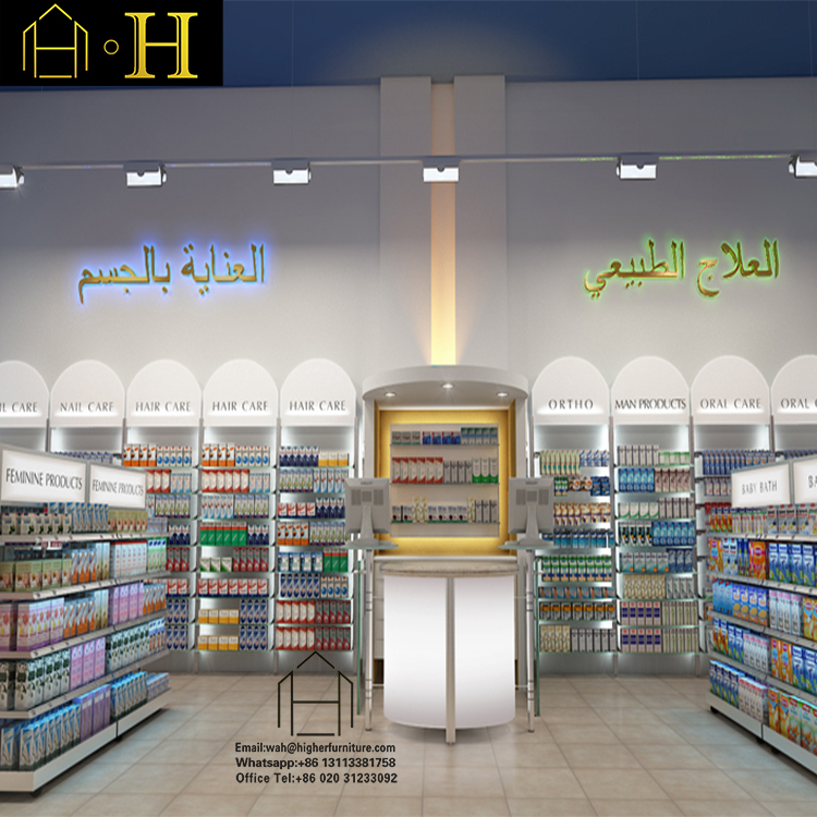 Retail medicine shop fitting pharmacy interior decoration for medical store